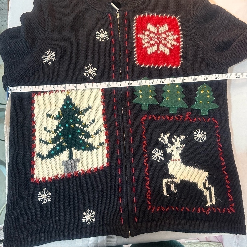 Women’s vintage Christmas cardigan zippered Christmas sweater stretchy g… - Picture 3 of 10